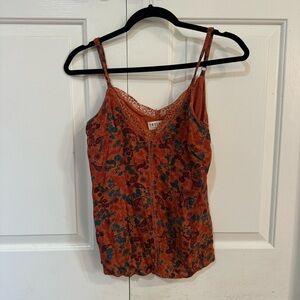 BDG Women's Floral Lace Trim Tank Top - Orange and Blue Size XS